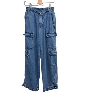 Young Fabulous & Broke Jeans Womens Small Cargo Pockets Wide‎ Leg Chambray